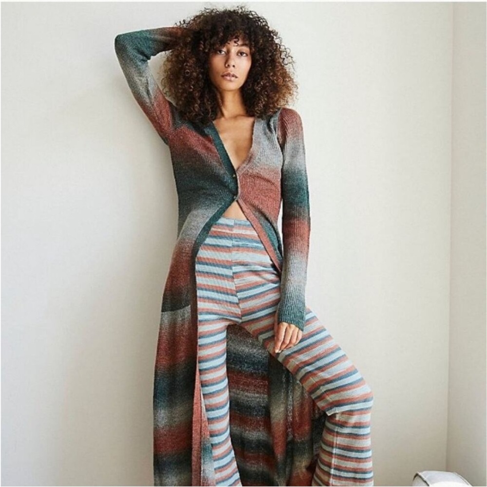 Free People Esme Ombre Boho Cardigan Sweater and knit flare pants set